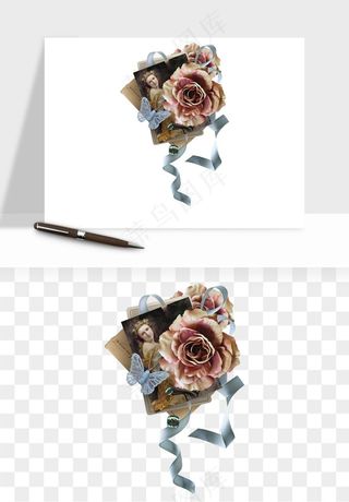 复古花卉相框欧式png免抠