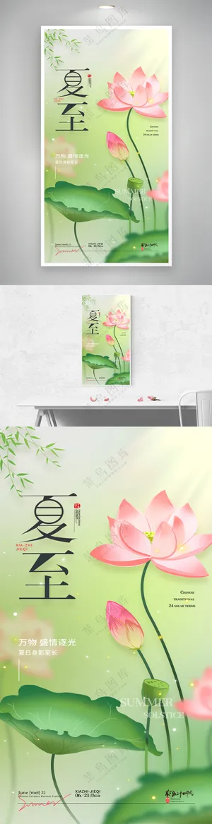 传统24节气夏至荷花夏至海报