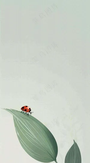 春天国风插画绿叶上的昆虫惊蛰插画背景