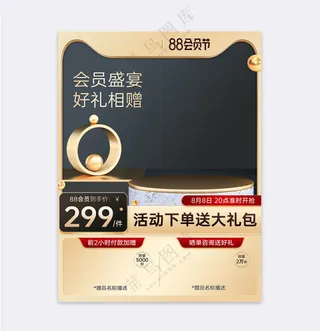 会员节黑金立体金属质感主图模板
