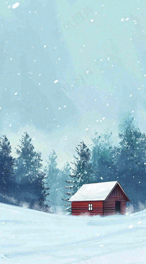 冬天白雪覆盖寒冷唯美雪景小寒插画背景