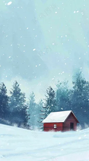 冬天白雪覆盖寒冷唯美雪景小寒插画背景