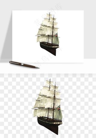 手绘航行帆船png免抠