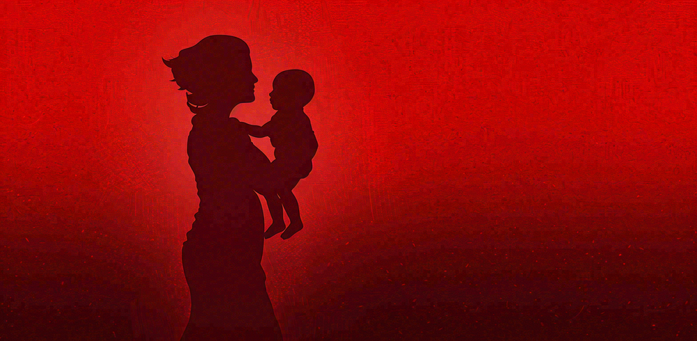 妈妈抱着孩子剪影红色背景母亲节背景