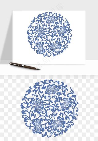 青花瓷花纹花卉图案png免抠
