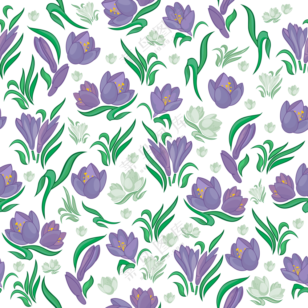 白色花朵与紫色的花卉植物免抠图片