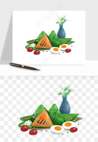 国潮粽子手绘肉粽png免抠