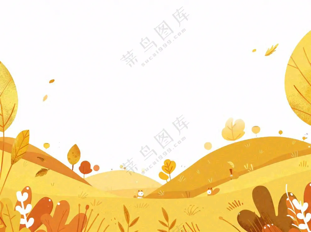 秋天山林草原黄色树叶卡通插画免抠