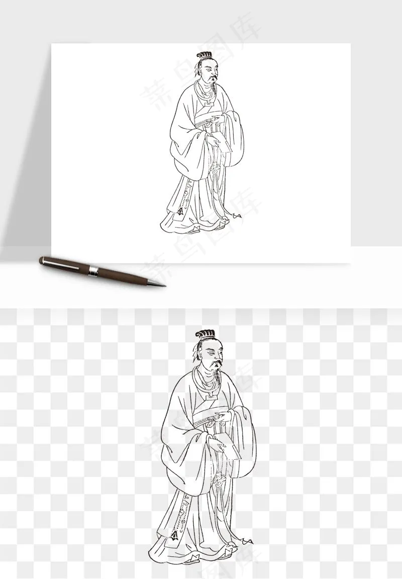 线描古代人物画像png免抠