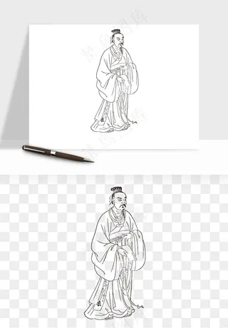 线描古代人物画像png免抠