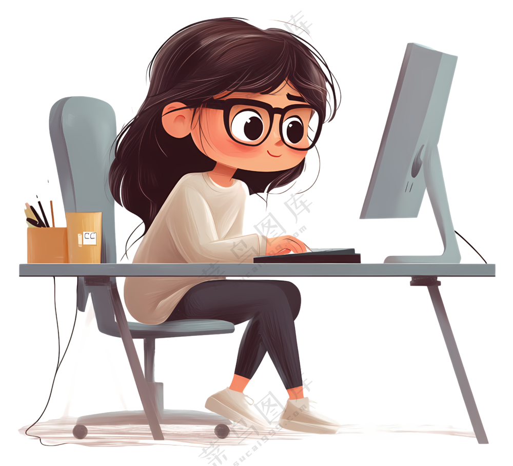 微笑的女孩在电脑前办公