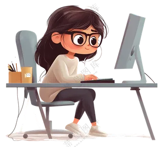 微笑的女孩在电脑前办公