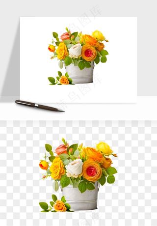 手绘花瓶花艺png免抠