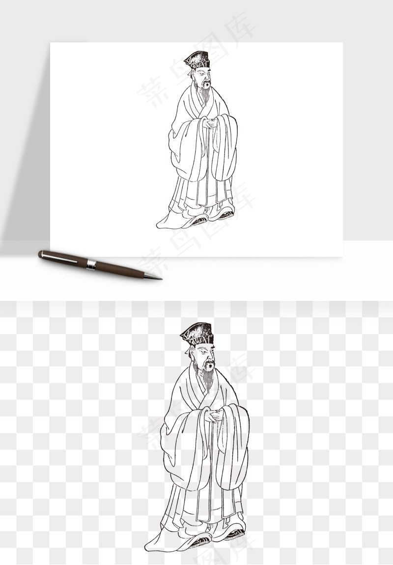 线描古代人物画像png免抠
