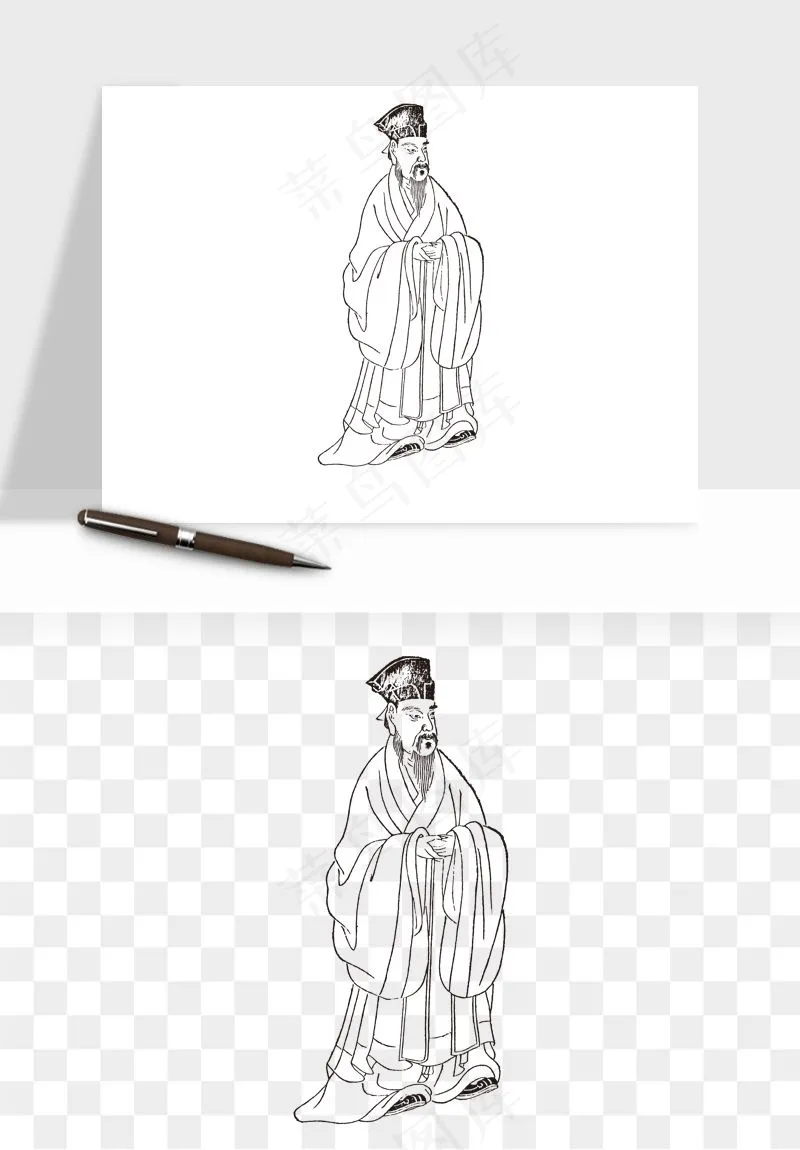 线描古代人物画像png免抠