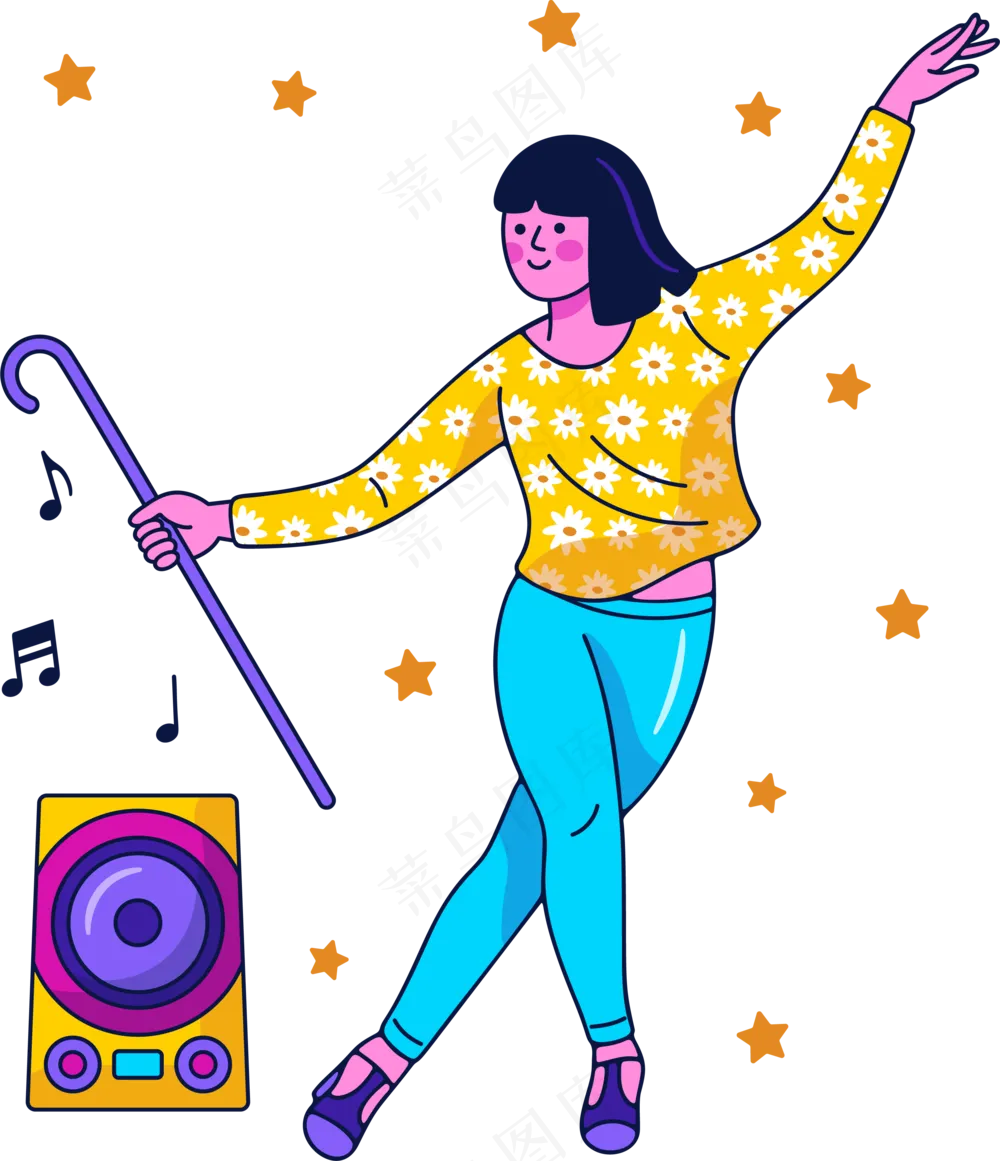 女生跳爵士舞  美式多巴胺色彩插画