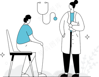 医生给病人看病 蓝色扁平商务插画