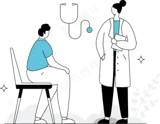 医生给病人看病 蓝色扁平商务插画