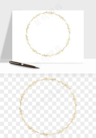 金色植物花环边框png免抠