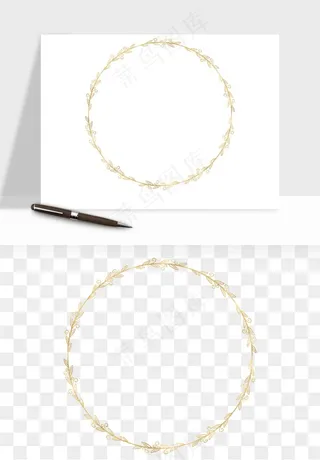 金色植物花环边框png免抠