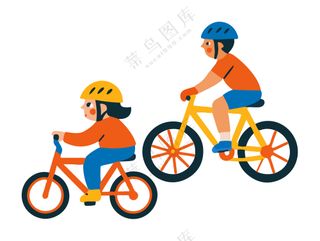 户外运动卡通风骑行儿童活动插图