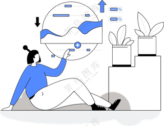 股票投资分析 蓝色主题扁平商务插画