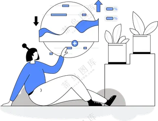 股票投资分析 蓝色主题扁平商务插画