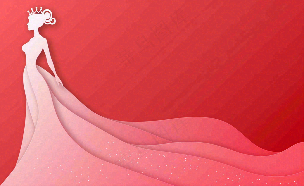 红色立体剪贴画女王女生节妇女节插画背景