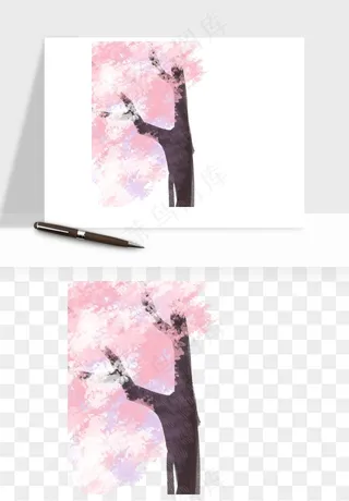 手绘浪漫花树桃花树png免抠
