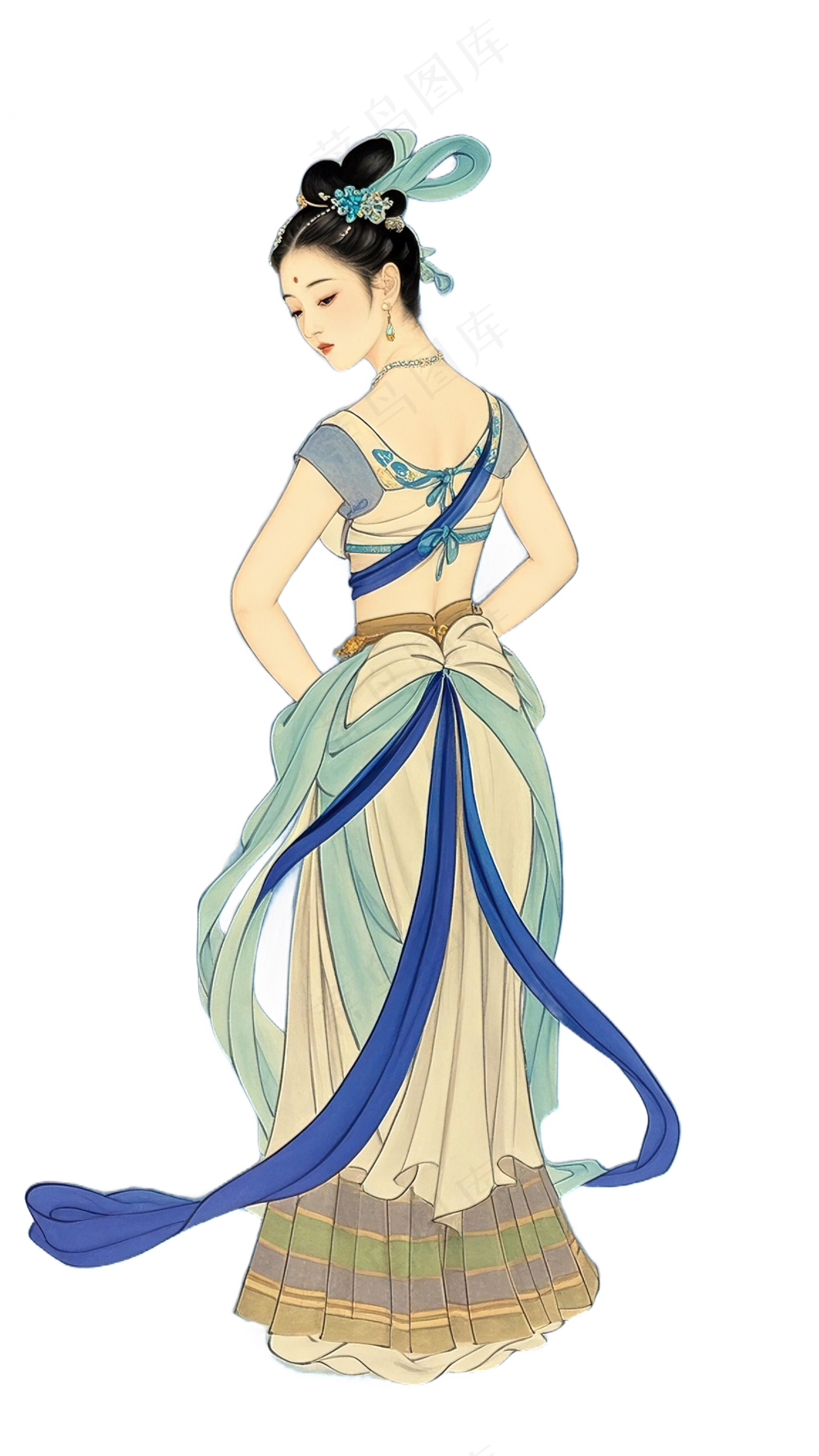 免抠中国画工笔画仙女背影人物