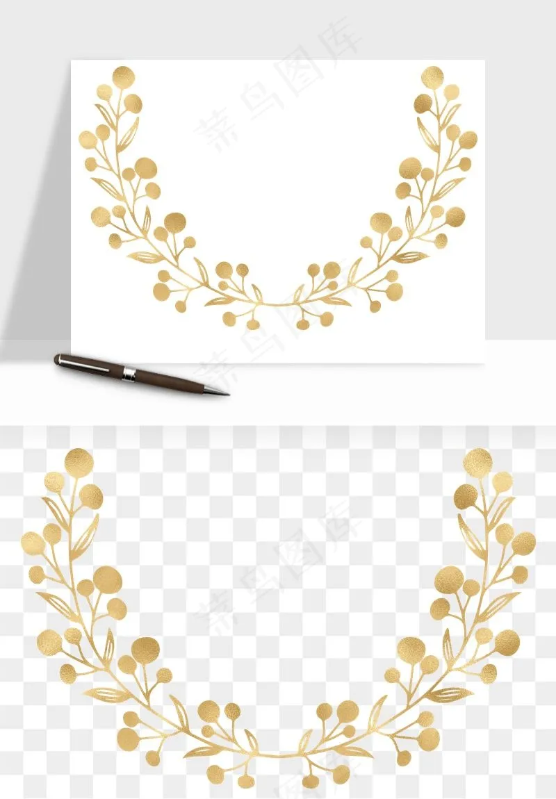金色植物花环边框png免抠