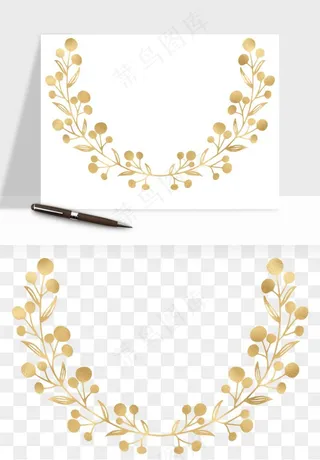 金色植物花环边框png免抠