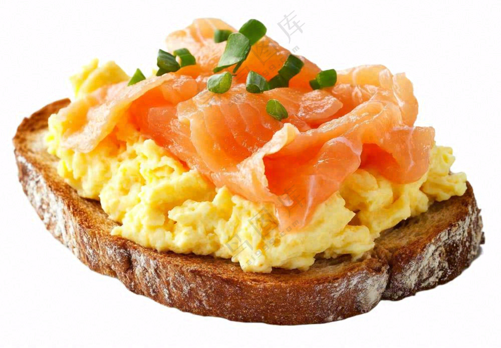 面包鸡蛋三文鱼刺摄影图免抠