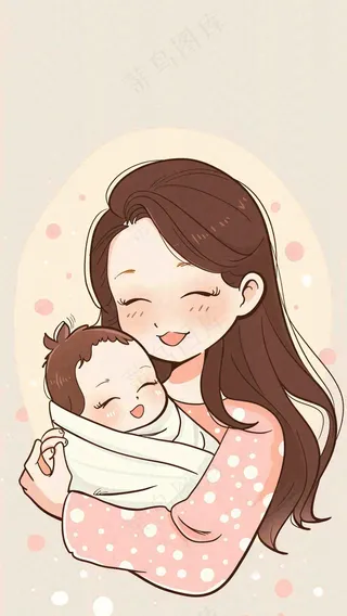 母亲节妈妈亲情抱着孩子鲜花光辉插画背景