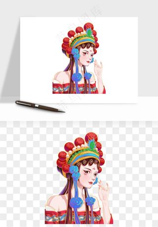 手绘国潮女性人物插画png免抠