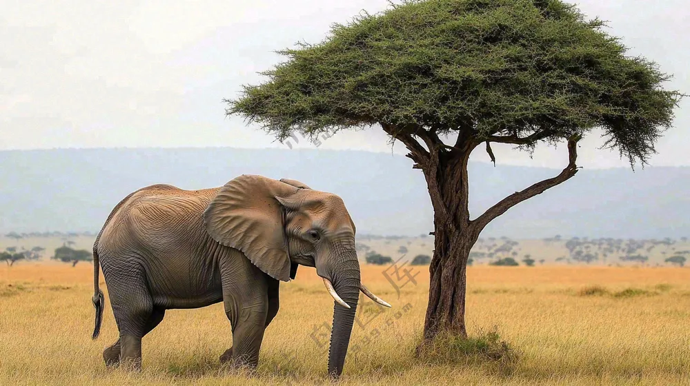 非洲大草原大象象群野生动物保护动物摄影图