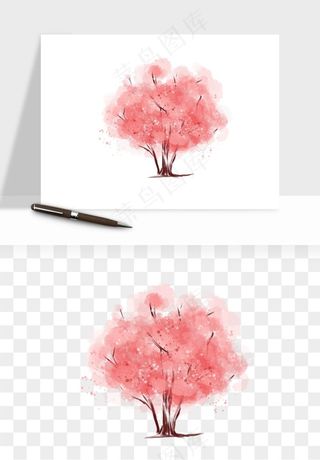 手绘浪漫花树桃花树png免抠