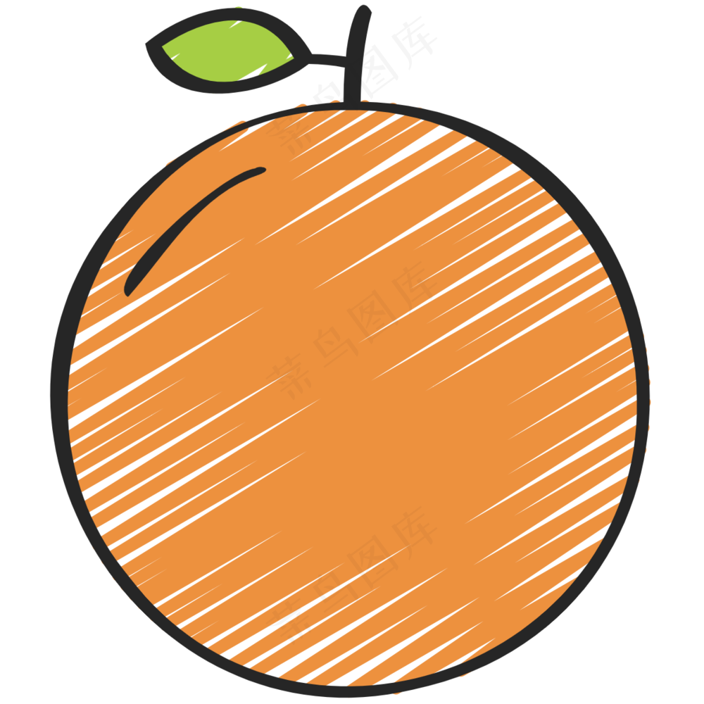橙子 orange 绿色健康食品 铅笔手绘图标icon