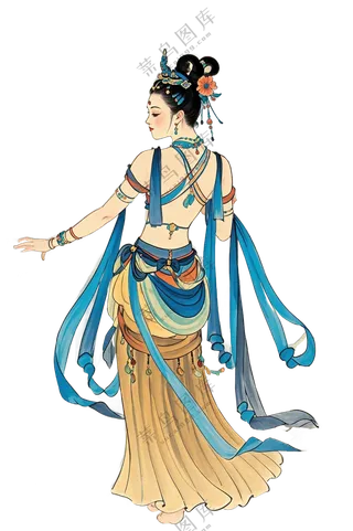 免抠工笔画中国风仙女人物背景