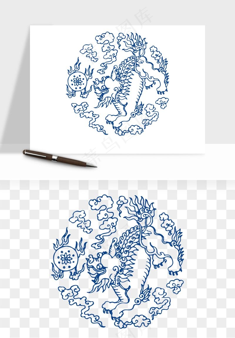 青花瓷花纹花卉图案png免抠