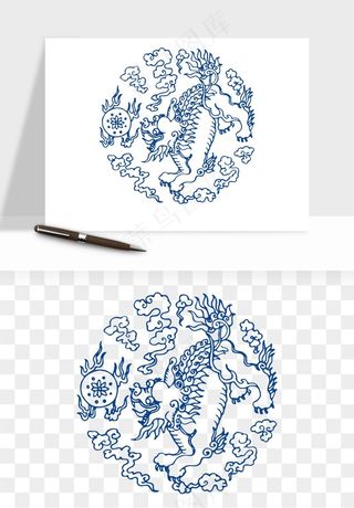 青花瓷花纹花卉图案png免抠