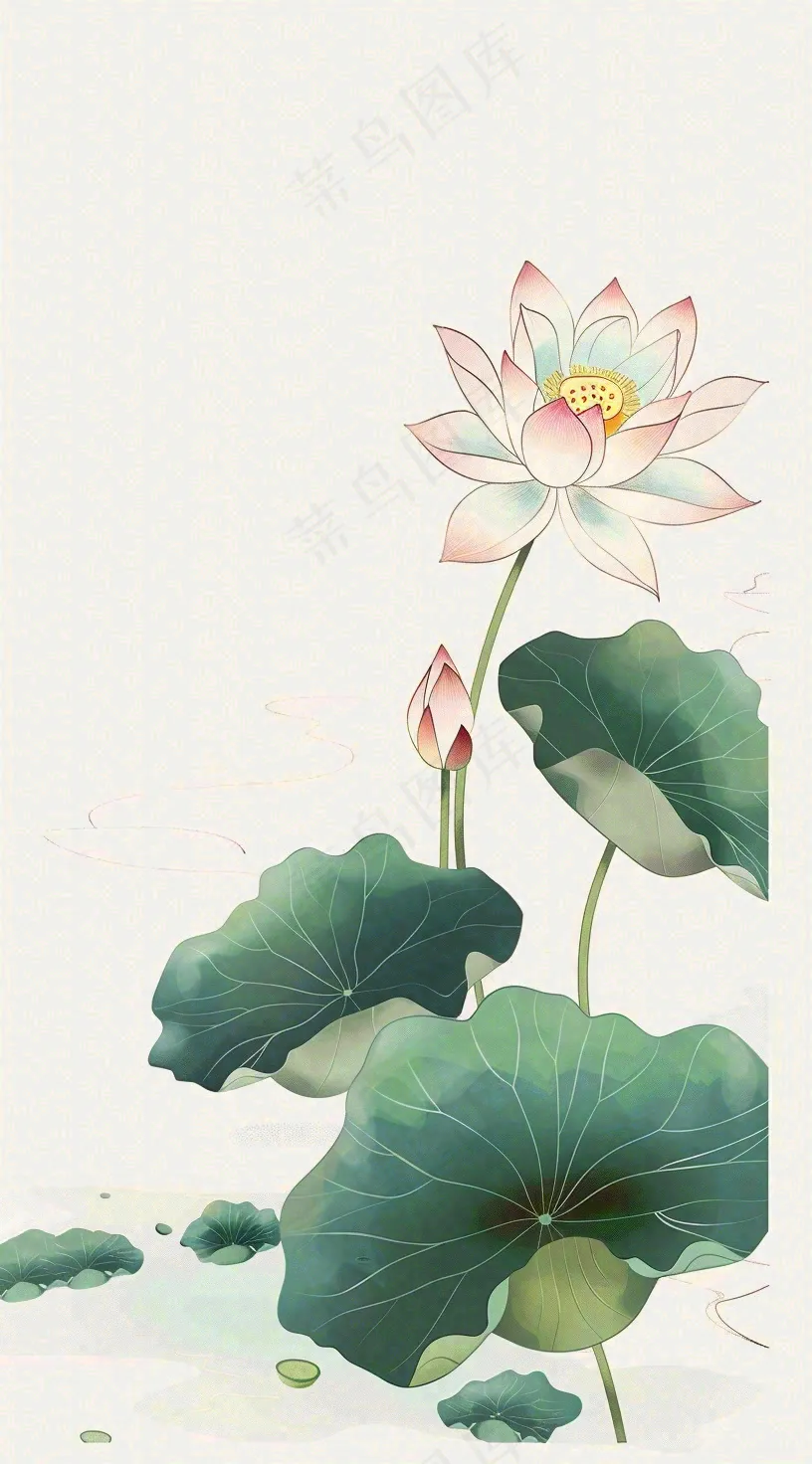夏天荷花荷叶清凉小清新淡雅小暑大暑处暑插画背景