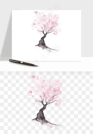 手绘浪漫花树桃花树png免抠