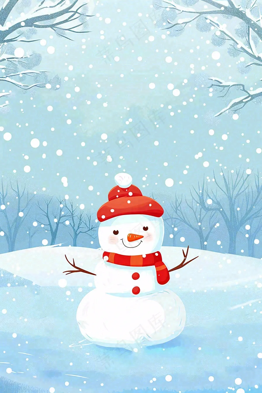 冬天白雪覆盖寒冷唯美雪景小寒插画背景