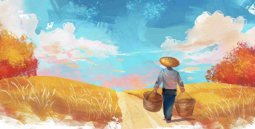 秋天插画风景处暑背景