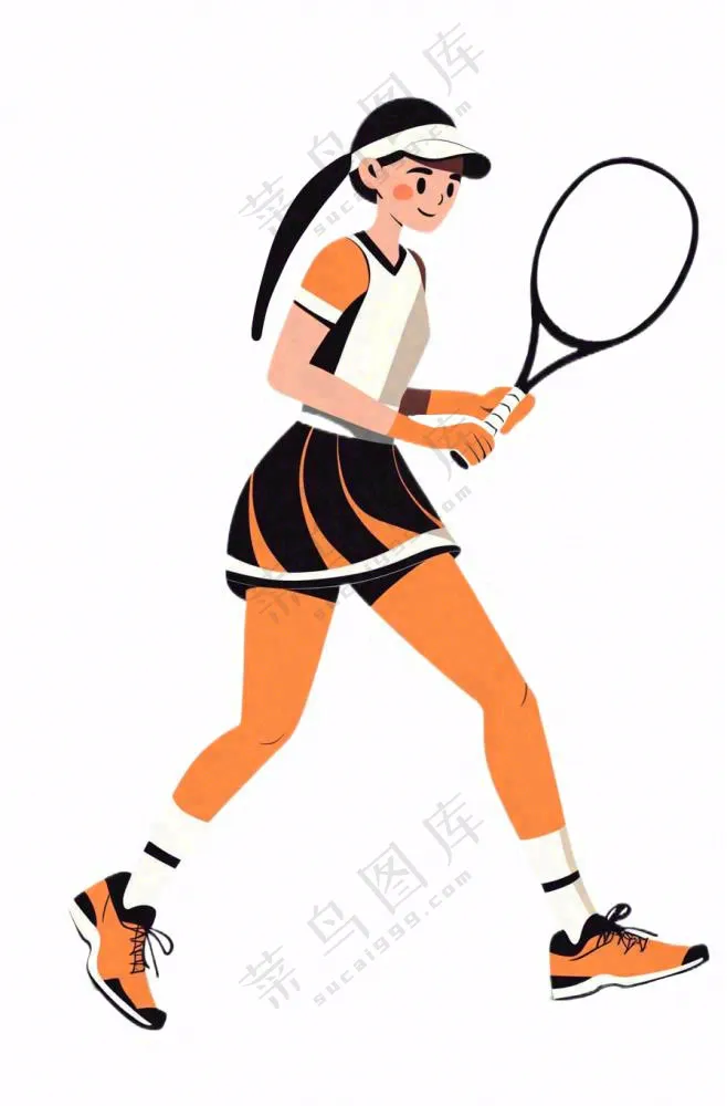 网球运动少女卡通插画免抠