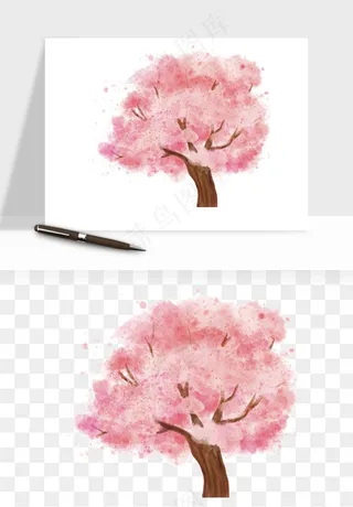 手绘浪漫花树桃花树png免抠