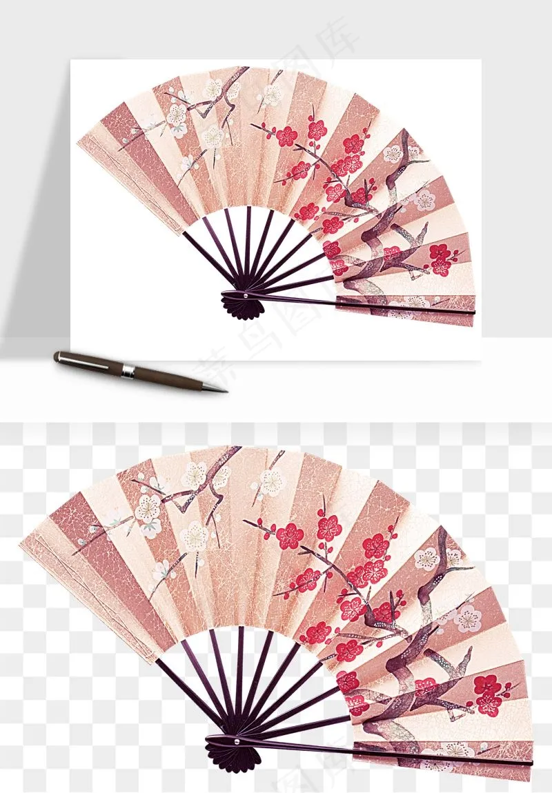 古风扇子元素png免抠