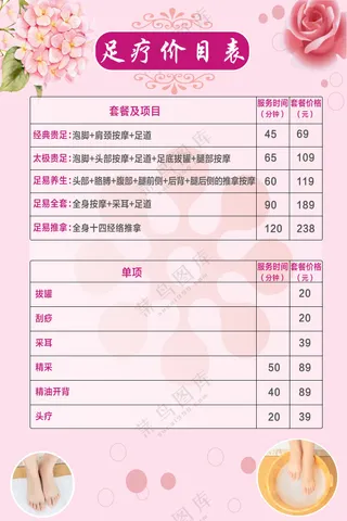 足疗价目表海报素材