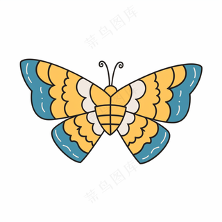 黄蓝色系蝴蝶元素3 儿童简笔画